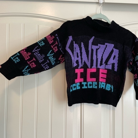 Vintage 1991 Rags Knitwear Vanilla Ice color block knit sweater size XS/small - Picture 2 of 12